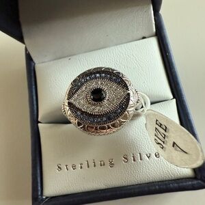 Contessa Di Capri Evil Eye Ring Sterling Silver Cubic Zirconia Statement Size 7